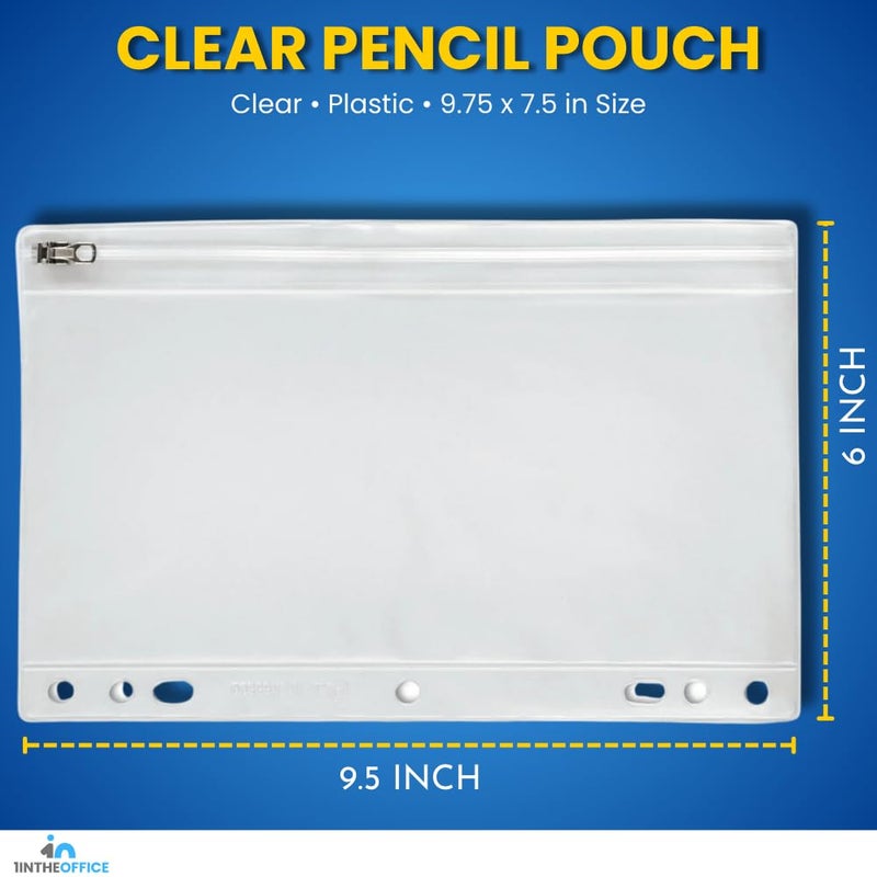 1IntheOffice Clear Pencil Pouch for 3 Ring Binder  Ring Binder Pockets with Zipper  Vinyl  6 Pack - Image 3